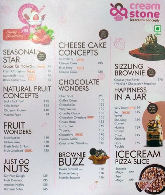 Menu at Cream Stone Ice Cream, Chennai, New 316