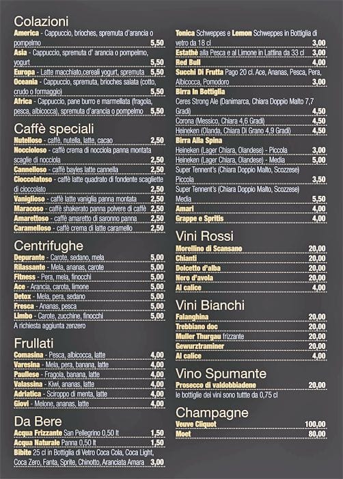 Menu di Diciotto Milano 