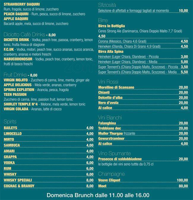 Menu di Diciotto Milano 