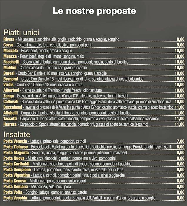 Menu di Diciotto Milano 