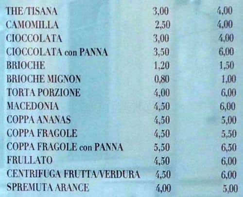 Menu di Caffé Mozart 