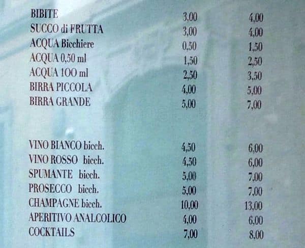 Menu di Caffé Mozart 