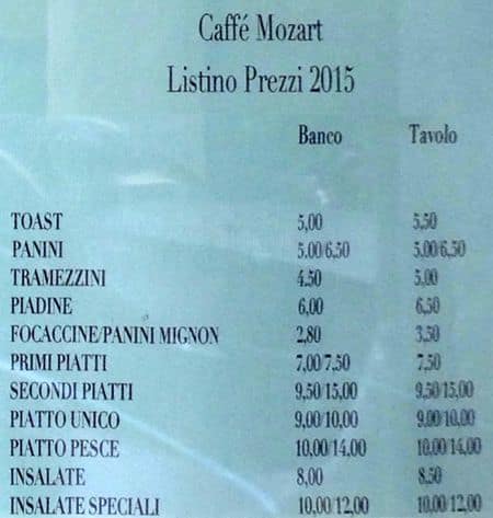Menu di Caffé Mozart 