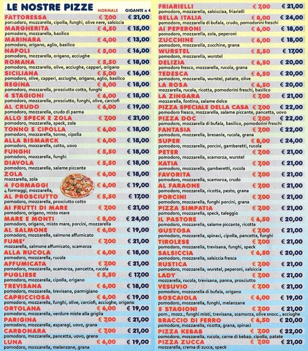 Menu di Pizzeria La Roccia 