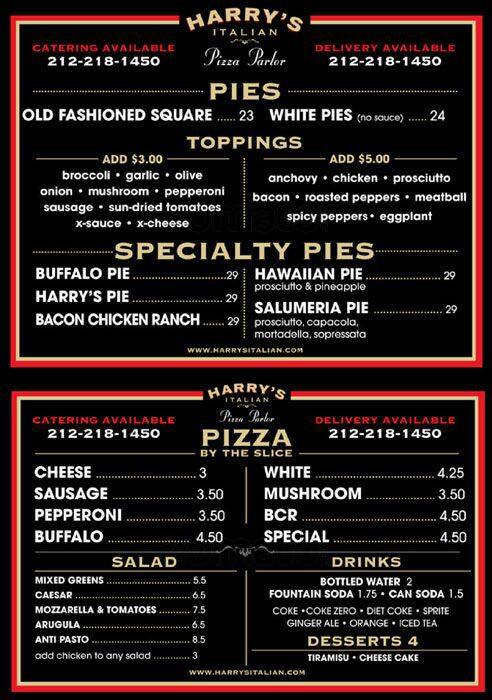 Menu at Harry's Italian Pizza Bar, West New York