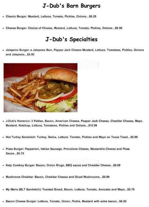 J Dub S Burger Barn Menu Menu For J Dub S Burger Barn Katy Houston