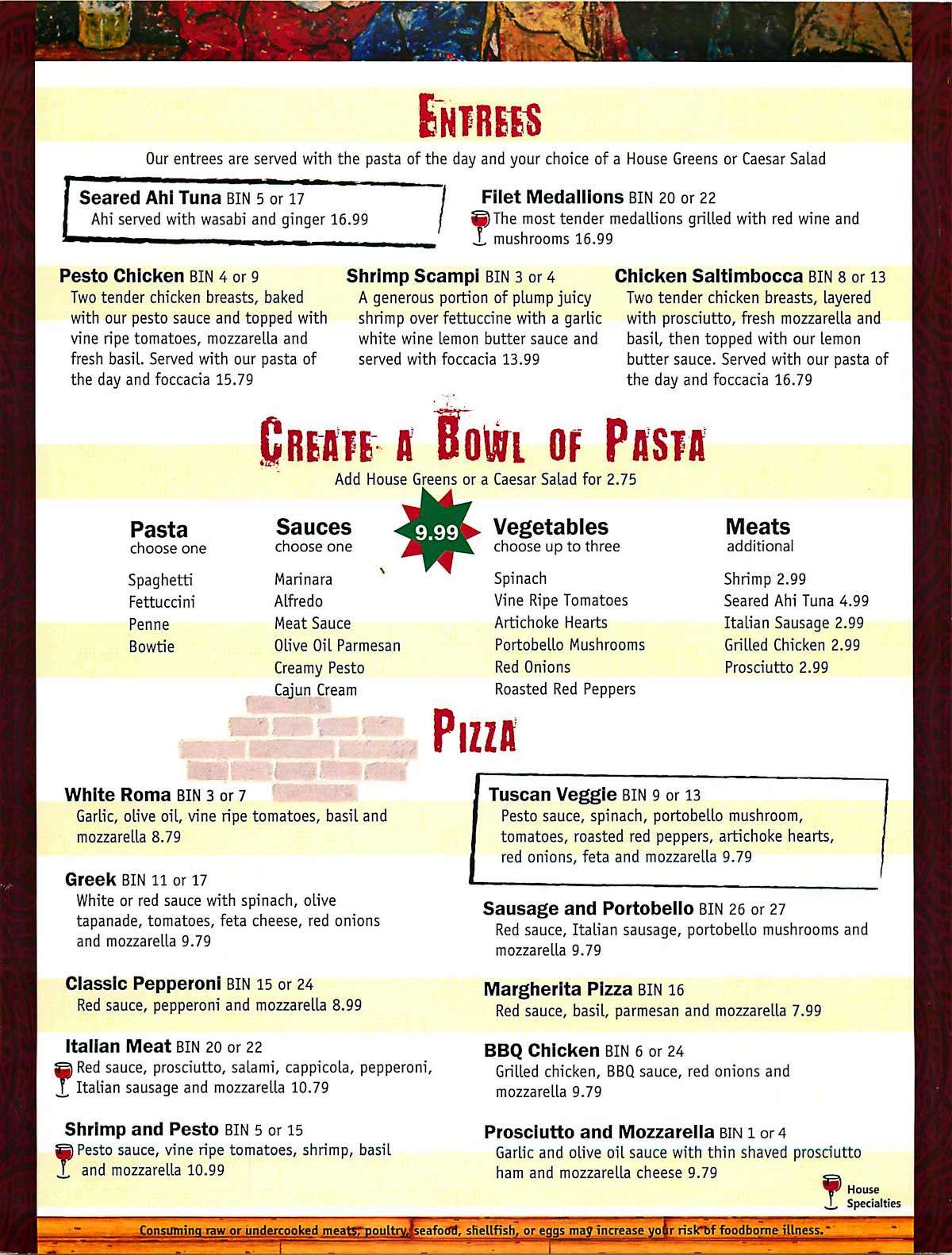 Menu at Grapes restaurant, Jerome