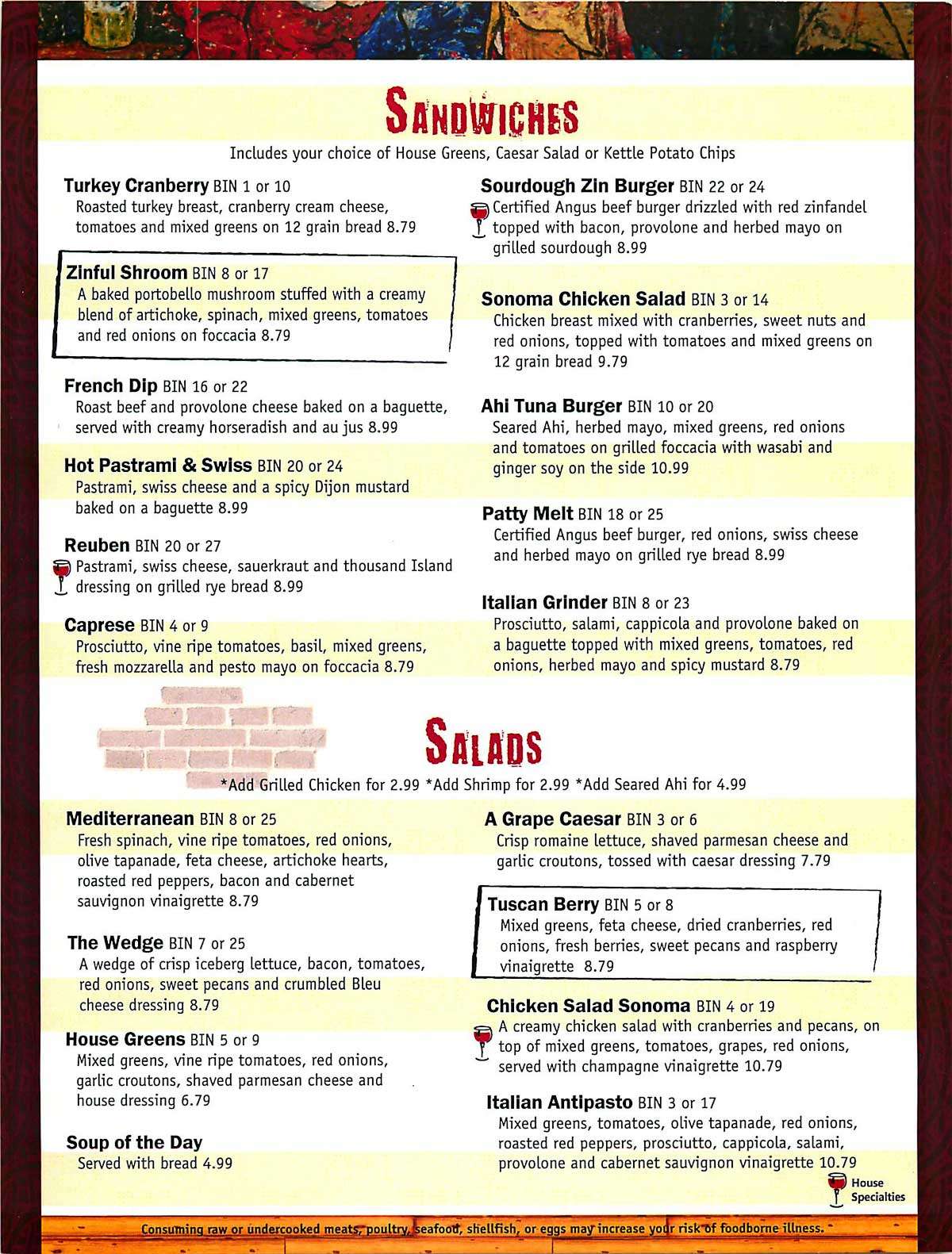 Menu at Grapes restaurant, Jerome