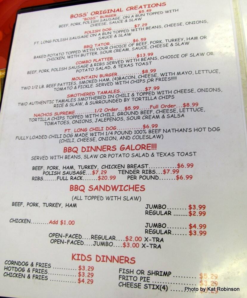 Boss Barbecue Menu, Menu for Boss Barbecue, Benton, Little Rock