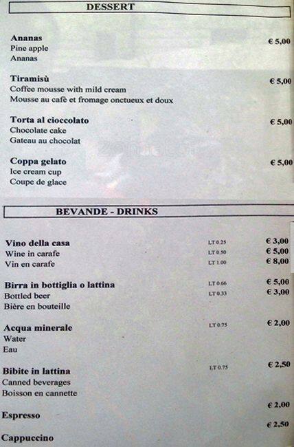 Menu di Trattoria Fusco 