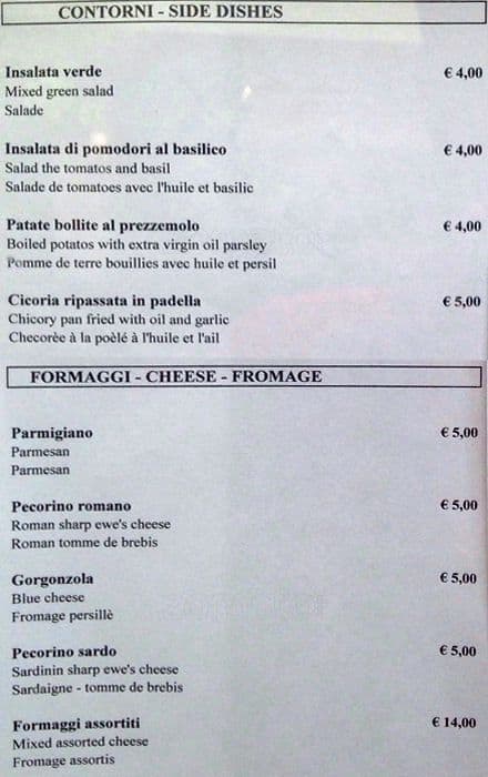 Menu di Trattoria Fusco 