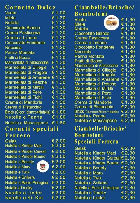 Menu di Night and Day Roma 