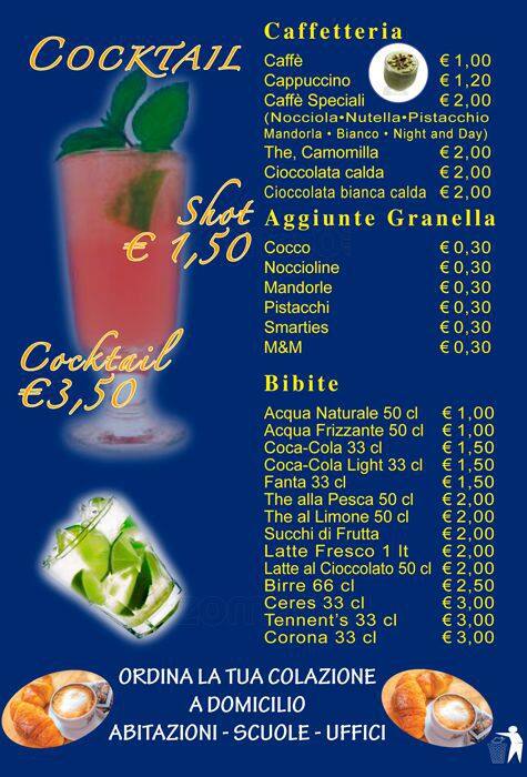 Menu di Night and Day Roma 