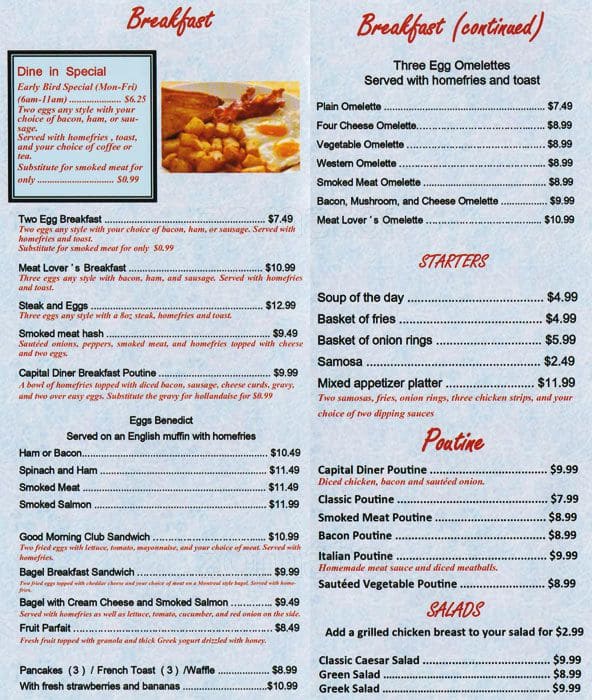 Capital Diner Menu, Menu for Capital Diner, Centretown, Ottawa ...