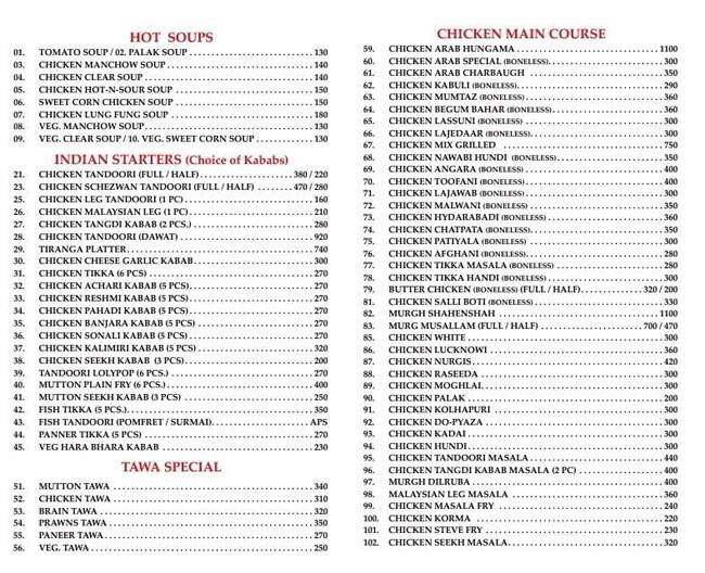 Arab Restaurant Menu Menu For Arab Restaurant Parel Mumbai