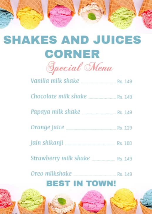 Menu of Juices And Shakes Corner, Sector 58, Noida