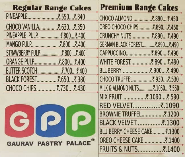 Gaurav Pastry Palace Menu, Menu for Gaurav Pastry Palace, Rohini, New ...