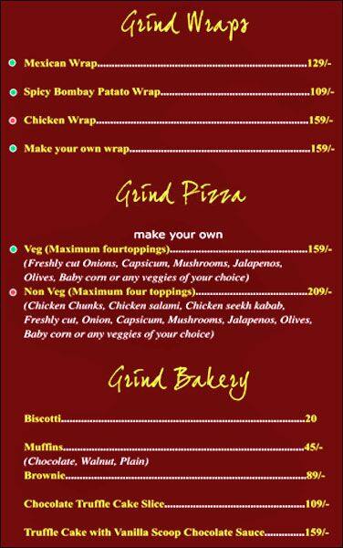 Daily Grind Cafe menu
