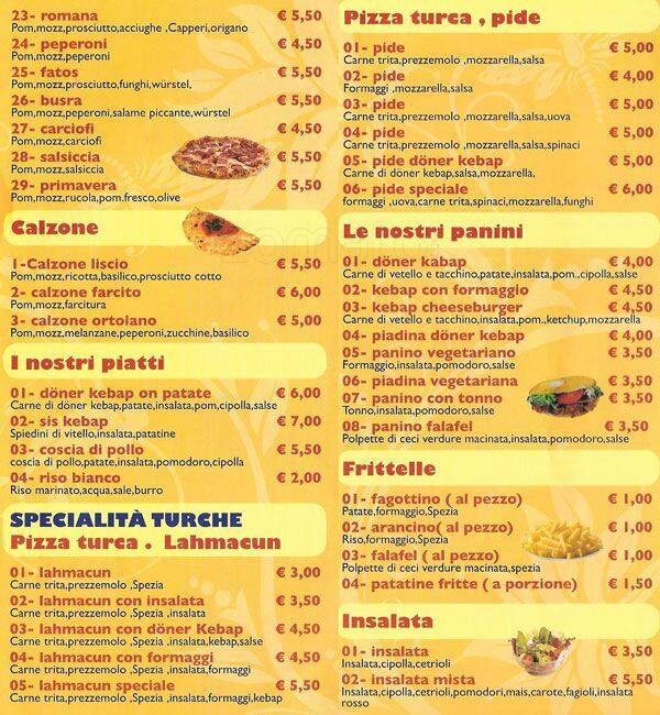 Menu di Fantasia Kebap Pizza 