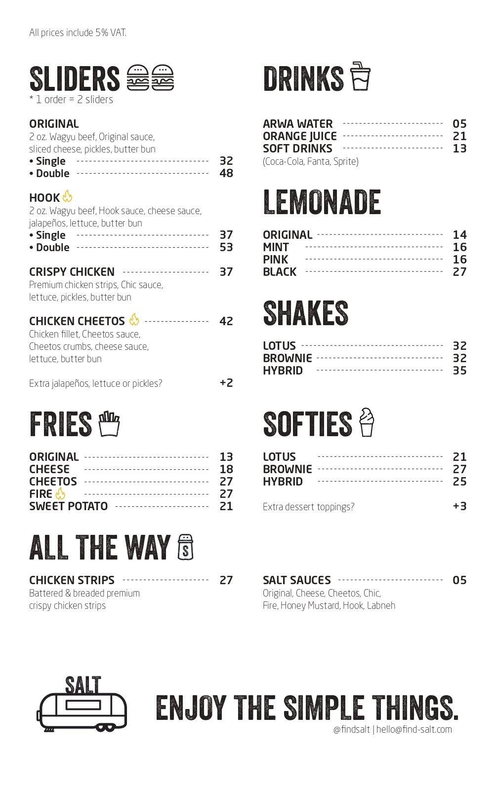 Salt Menu Menu For Salt Al Zorah Ajman