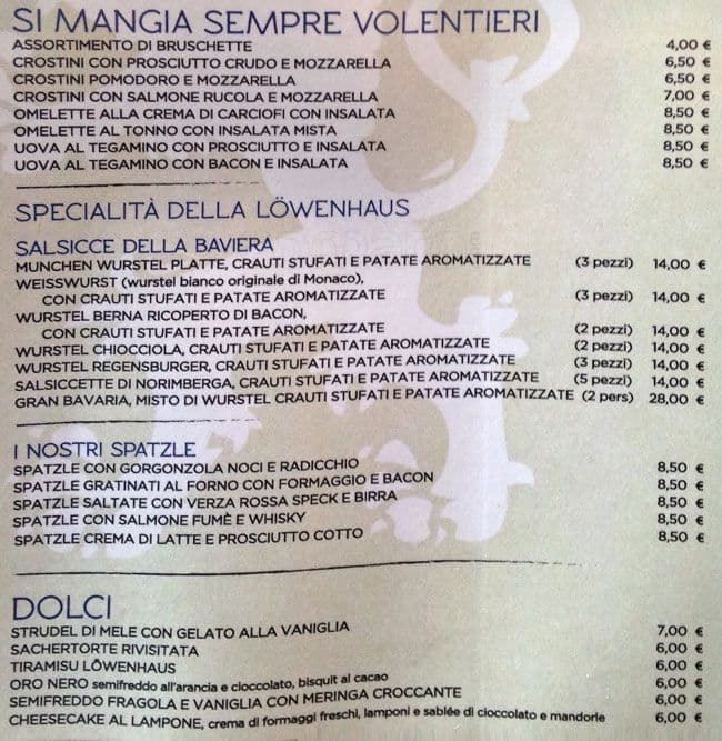 Menu di I.O.B Löwenhaus 