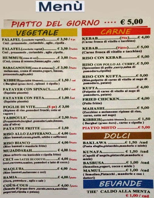 Menu di Zafferano 