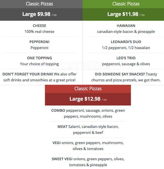 Leonardi's Pizza Menu, Menu for Leonardi's Pizza, Gresham, Gresham Urbanspoon/Zomato