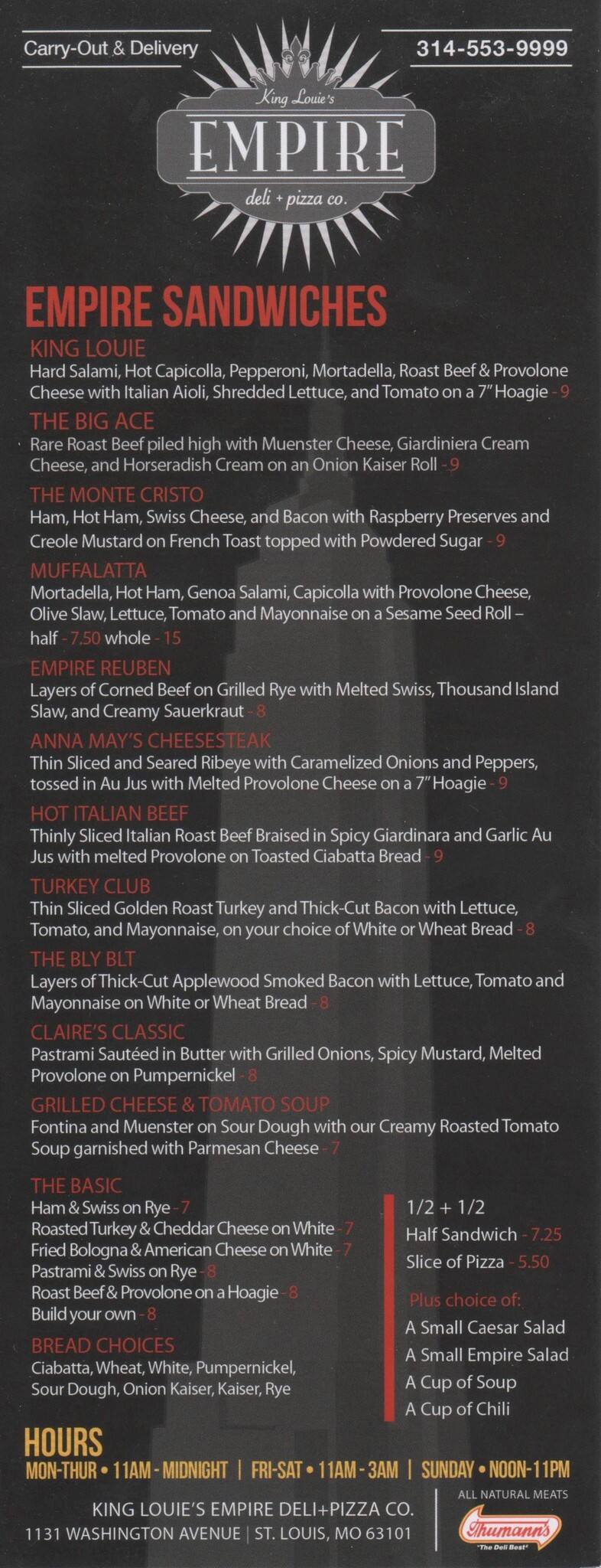 King Louie's Empire Pizza and Deli Menu Urbanspoon/Zomato