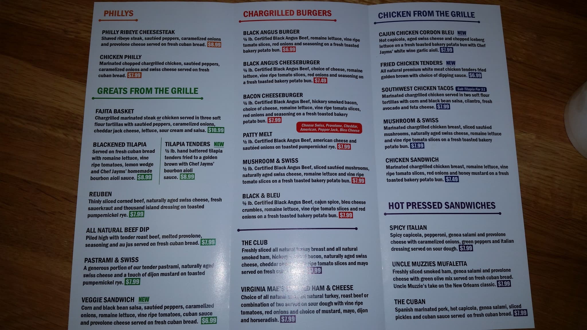 Oakley's Grille Menu, Menu untuk Oakley's Grille, New Tampa, Tampa Bay