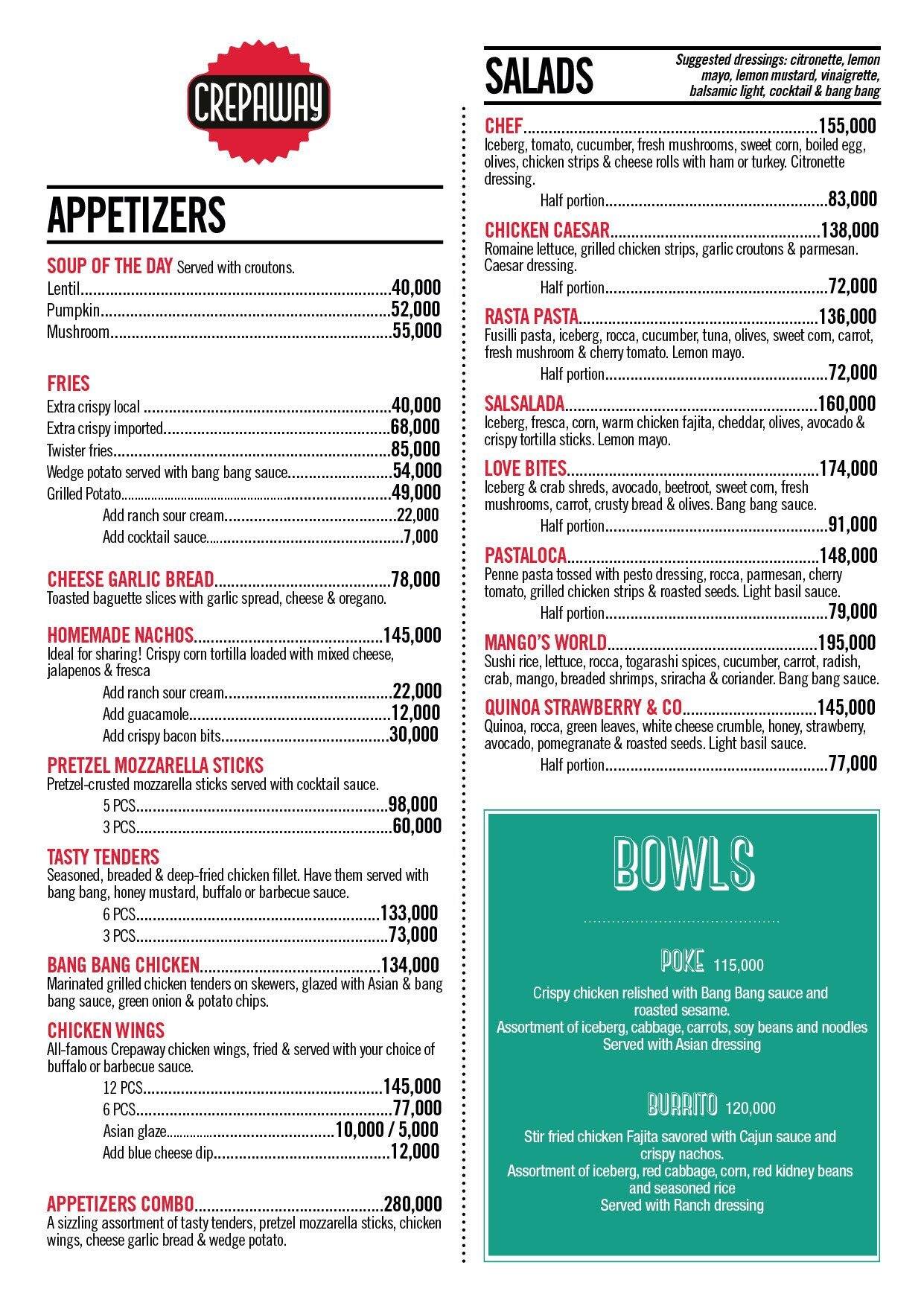 Crepaway menu
