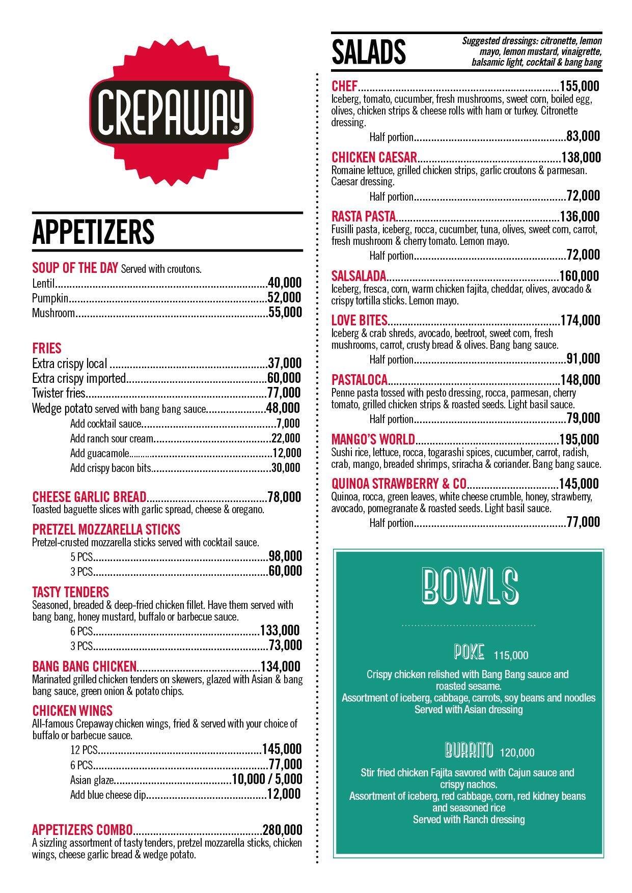 Crepaway menu