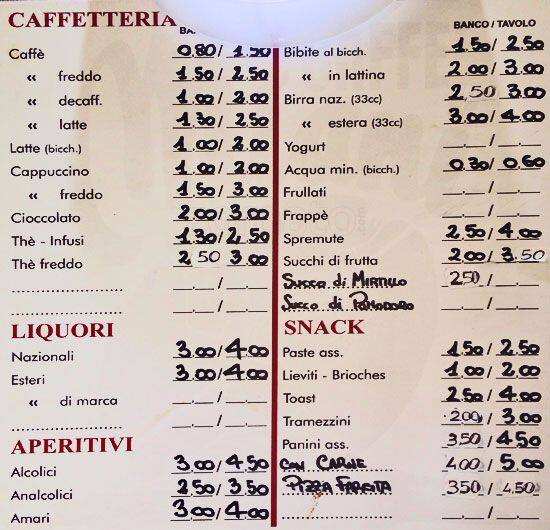 Menu di Bar San Giusto Caffetteria 