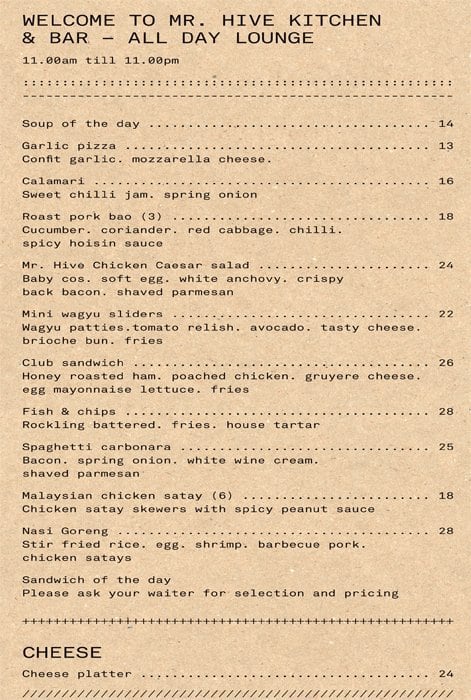 Mr Hive Kitchen And Bar Melbourne Menu Mr Hive Kitchen And Bar Melbourne Menu