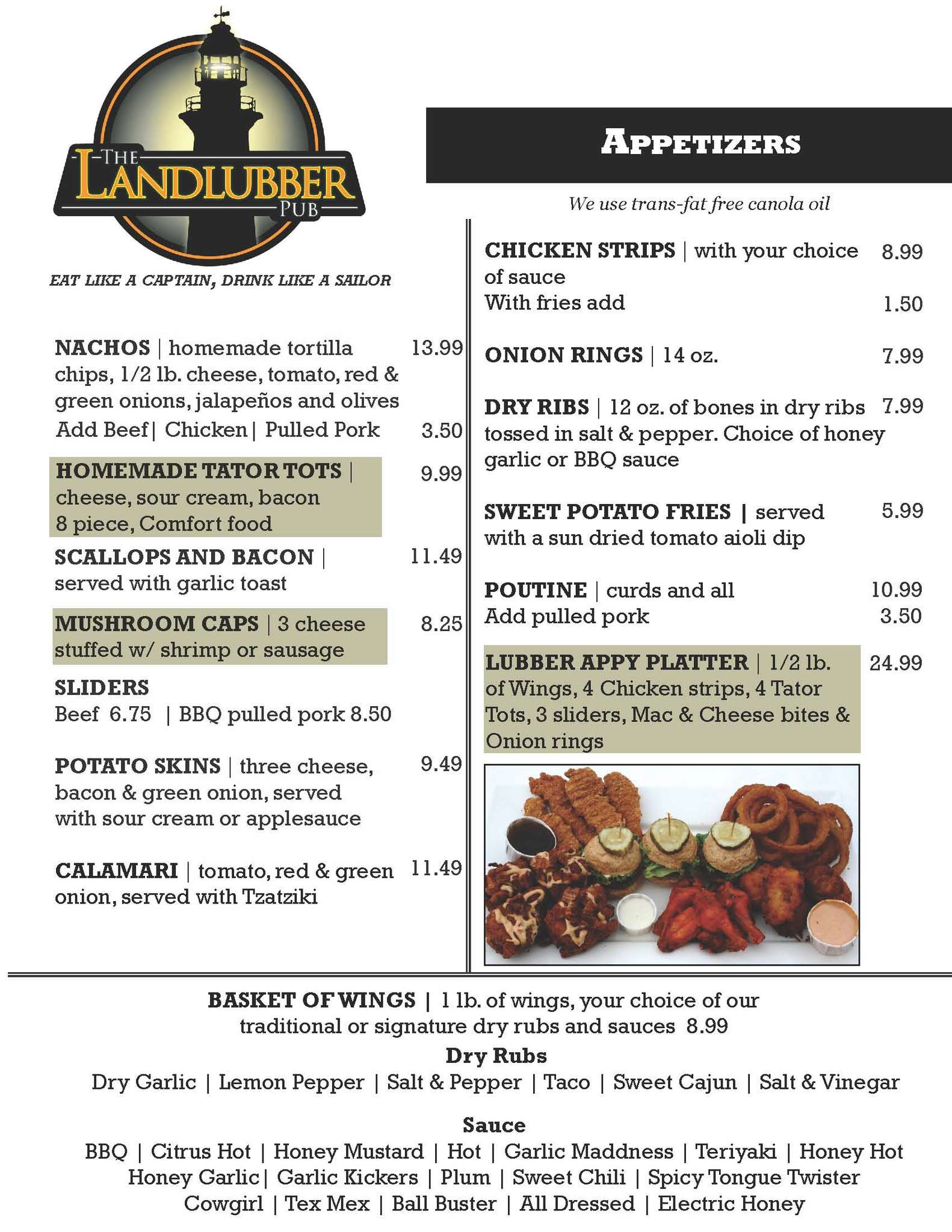 Landlubber Pub Menu Menu For Landlubber Pub Nanaimo Nanaimo