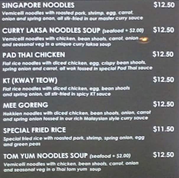 Menu at Chopsticks Express restaurant, Southbank, 8 Whiteman St