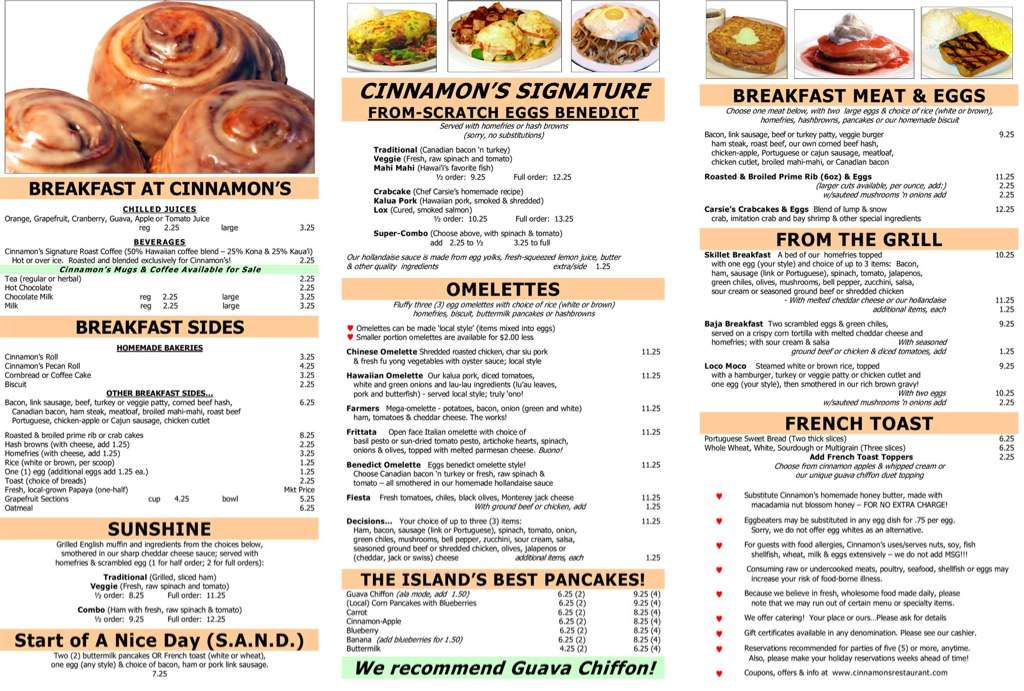 Cinnamon's Menu, Menu for Cinnamon's, Kailua, Rest of Hawaii