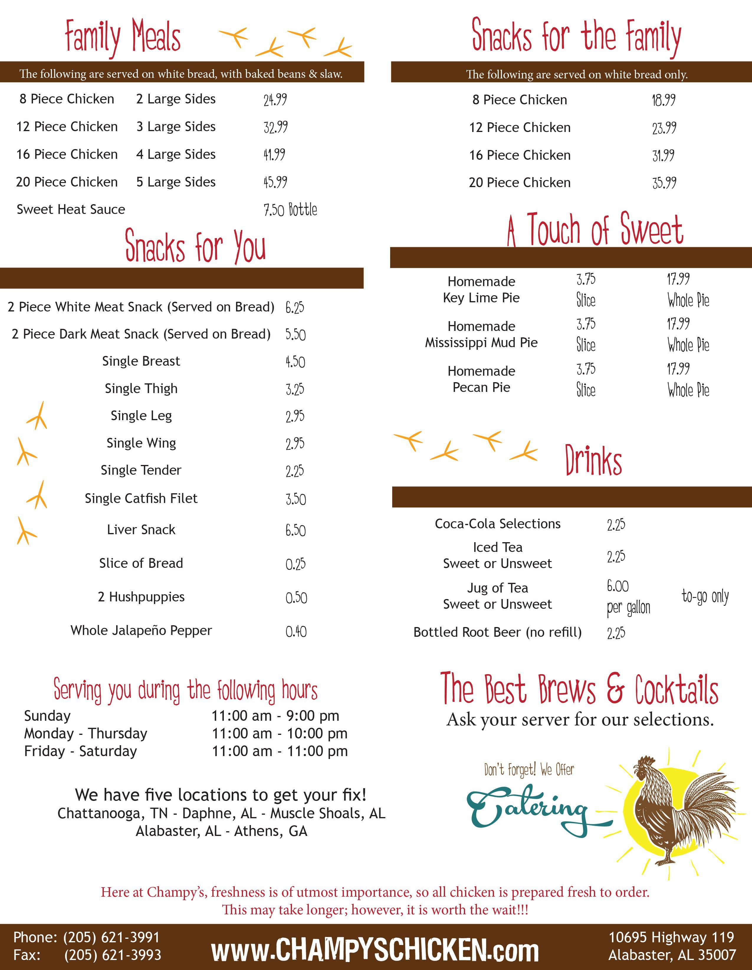 Menu at Champy's Famous Fried Chicken restaurant, Alabaster