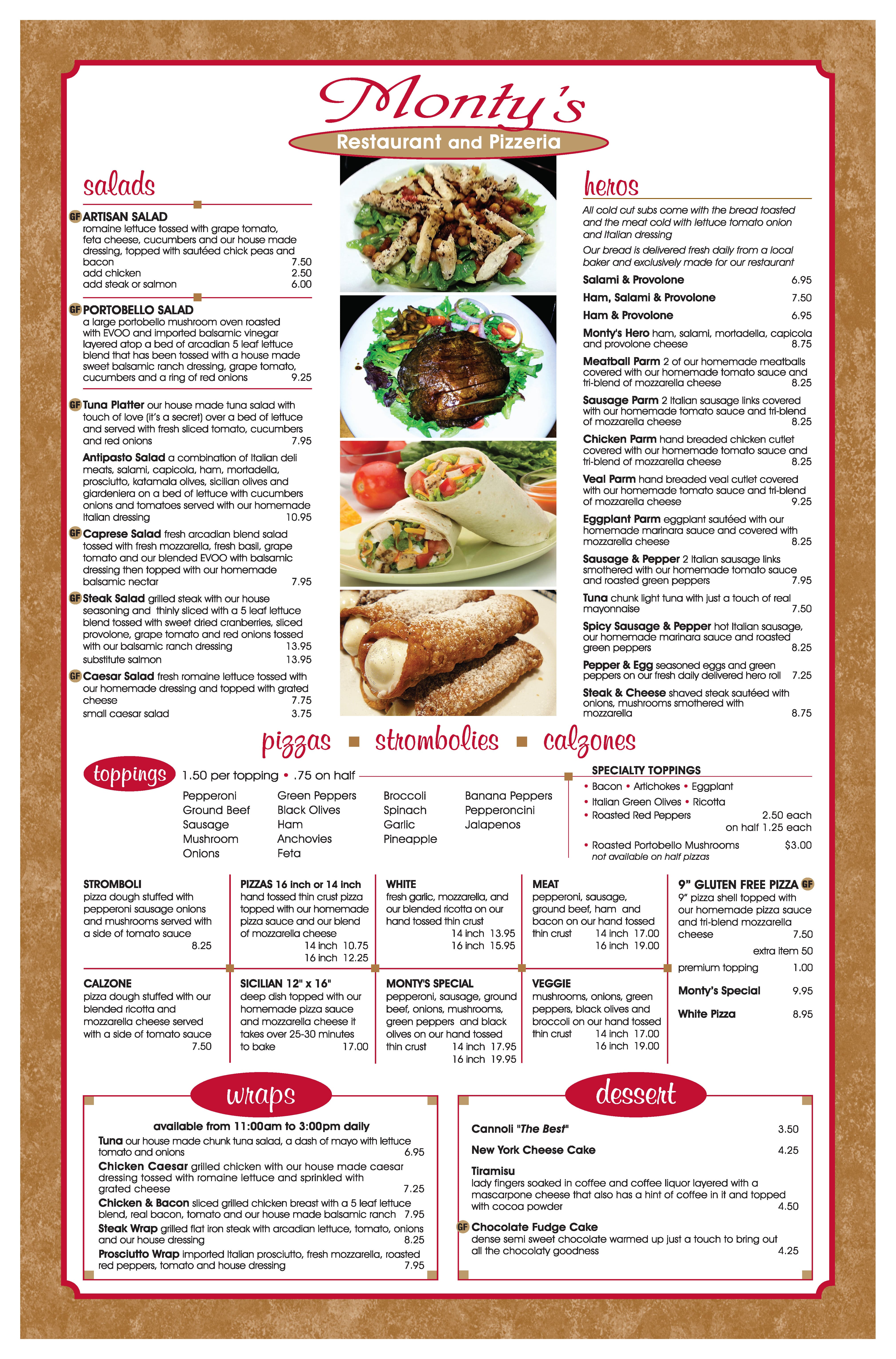 Monty's Restaurant & Pizzeria Menu Urbanspoon/Zomato