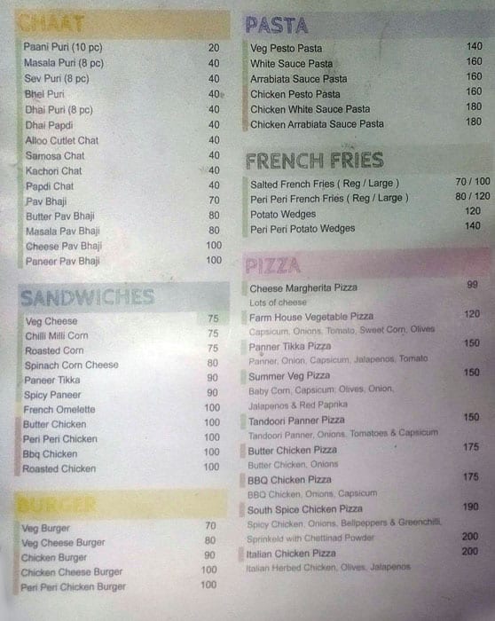 Menu of Tof Food Court, Kothapet, Hyderabad
