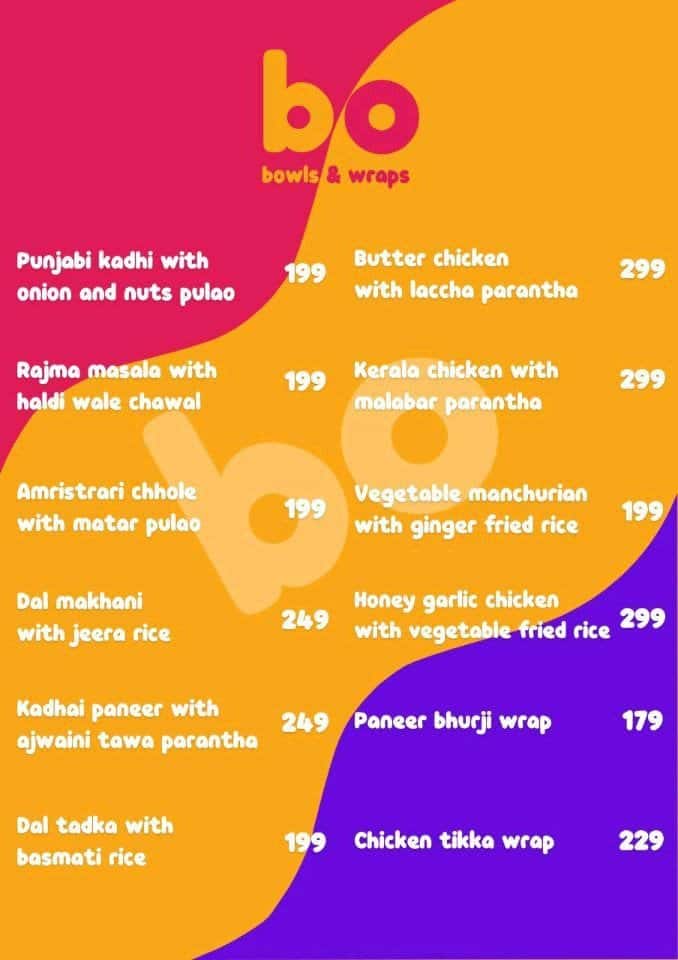 Menu of Bo Bowls & Wraps, Santacruz East, Mumbai