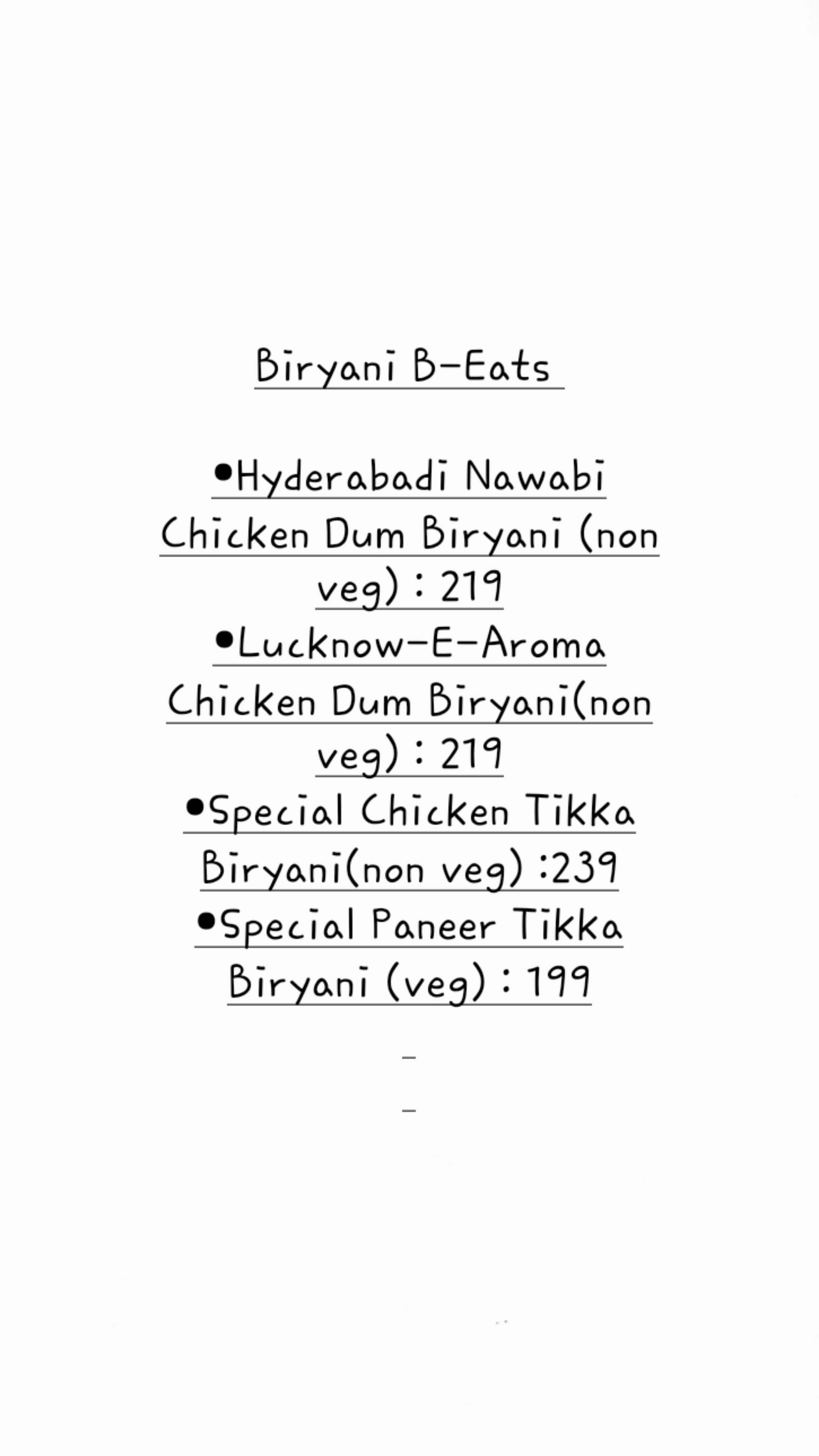 Menu Of Biryani B-Eats, Dhankawadi, Pune