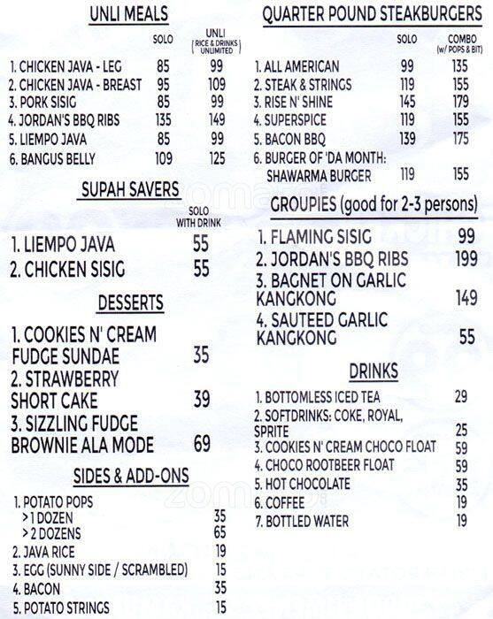 Jordans Menu