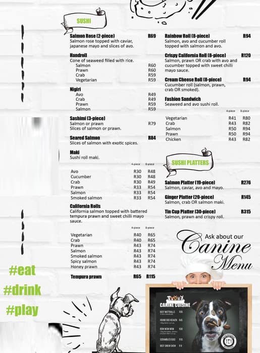 Menu at Tin Cup Driving Range and Restaurant, Johannesburg South