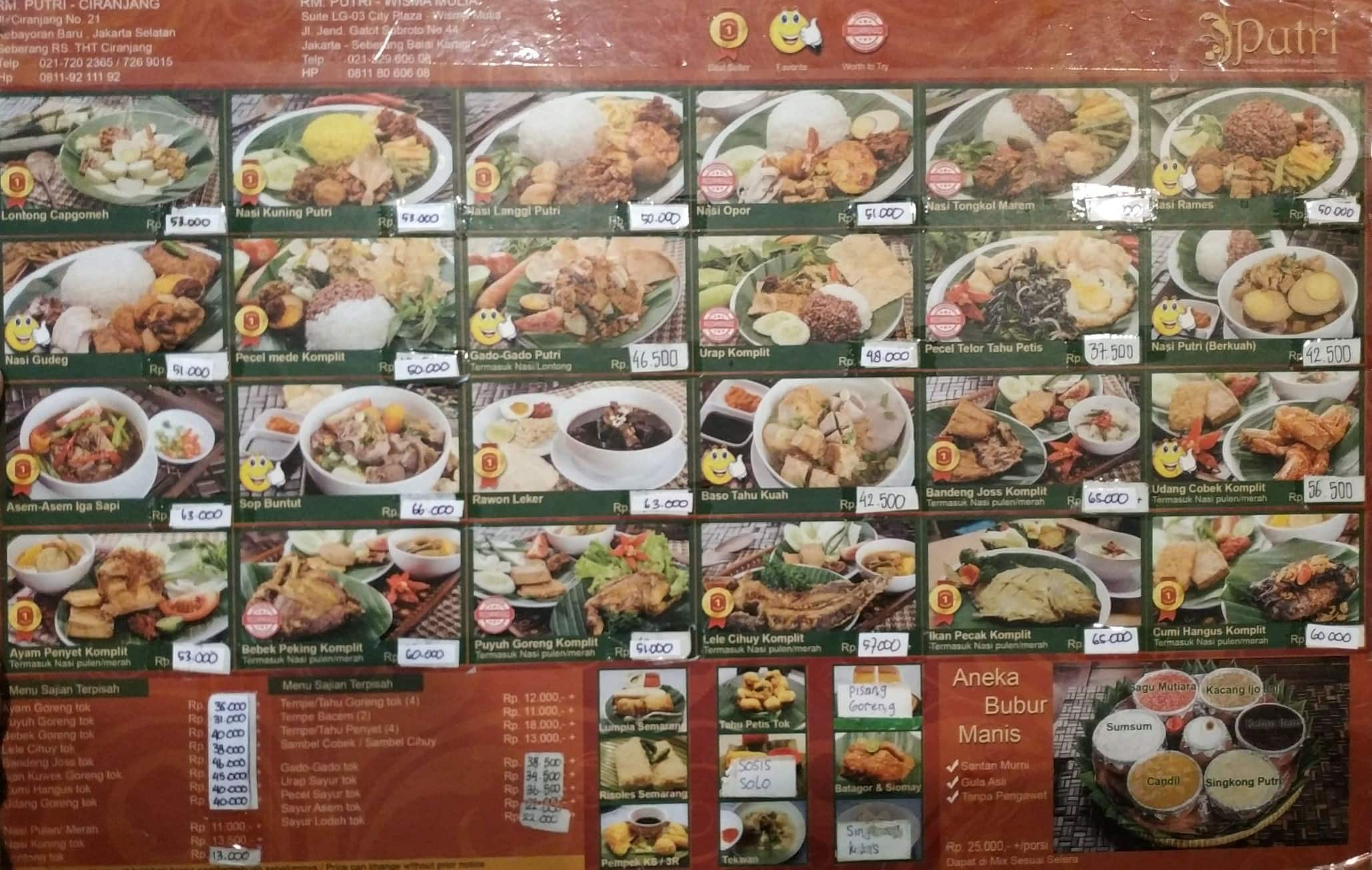 RM. Putri Menu, Menu for RM. Putri, Gatot Subroto, Jakarta - Zomato ...