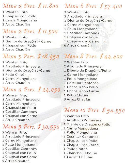 Comida China menu