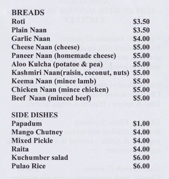 Menu at Coriander's Sumner restaurant, Christchurch, 11A Wakefield Ave