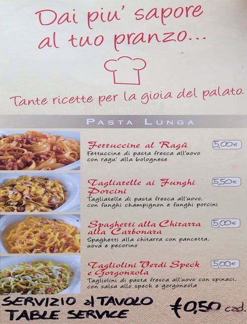 Menu di Callisto cafe' Milan 