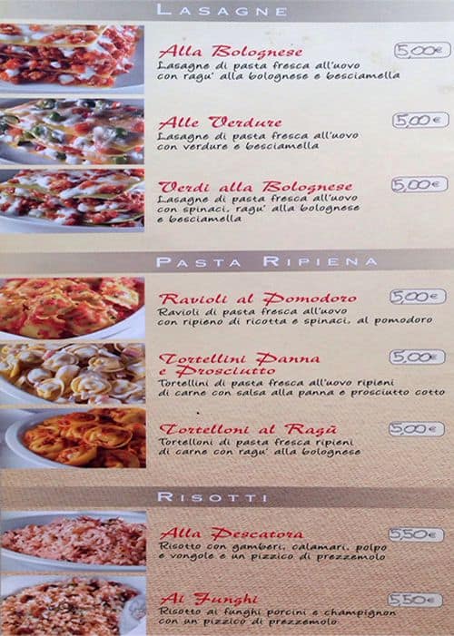 Menu di Callisto cafe' Milan 