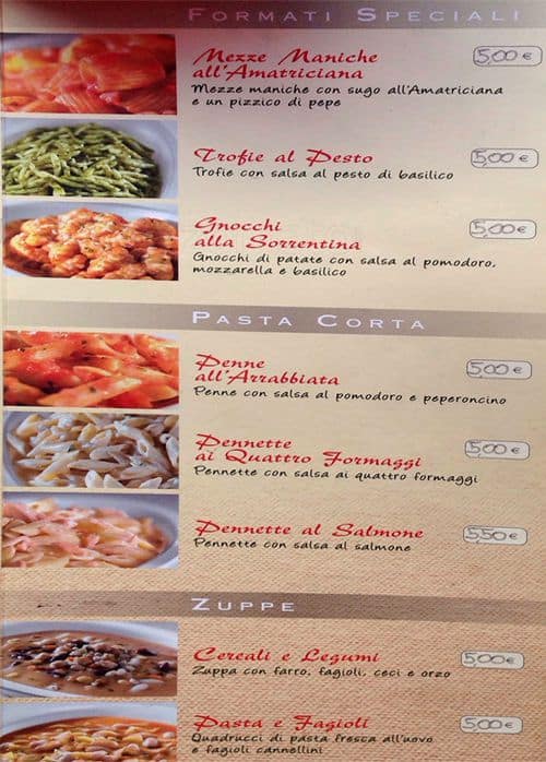Menu di Callisto cafe' Milan 