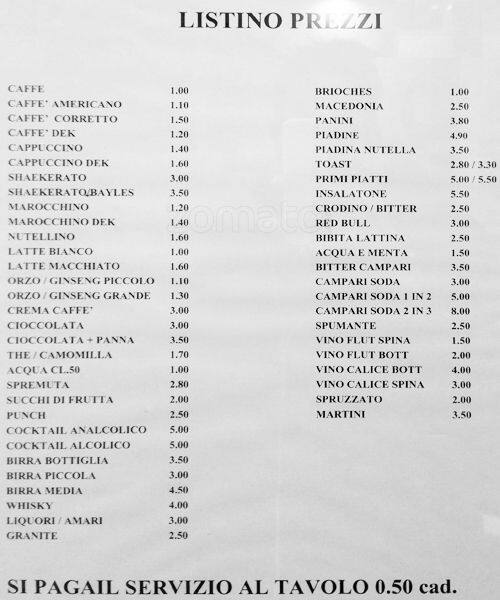 Menu di Callisto cafe' Milan 
